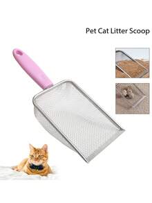 Stainless Steel Mesh Cat Litter Scoop, Long Handle Deep Shovel, Non-Stick Coated Metal Cat Litter Scooper, Suitable For Cat Litter Box, Kitten Poop Scooper - Multicolor - View 8