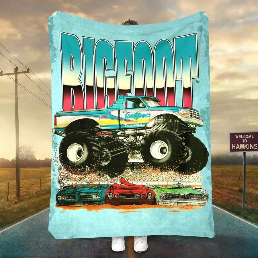 1PC 3D Monster Jam Monster Truck Cartoon Blanket, Edgy Gift For Motorsports Fans, Themed Man Cave Decor, Retro Sci-Fi Party Accent & Race Day Souvenir,Soft Throw Blanket For Home Bedroom Bed Sofa Picnic Travel Office Cover Blanket, Multiple Sizes 50x60 To 60x80 Inches - Nhiều màu 16 - Xem 1