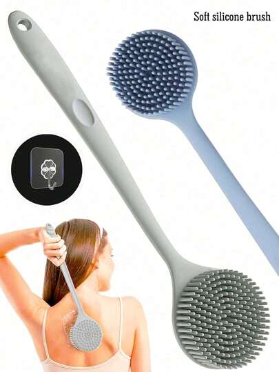 Silicone Long Handle Massage Bath Brush - Body Exfoliating Brush - Back Scrubber, Long Handle Bath Brush For Back Exfoliation And Shower Cleaning, Bathing Exfoliating And Massaging, Produces Rich Lather, Long Handle Makes It Easy To Remove Invisible Bacteria, Bathroom Essential, Powerful Cleaning, Back To School, Valentine's Day Gift