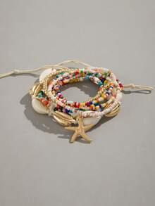 1 Set Necklace + 1 Set Bracelet, Bohemian Beach Style Glass Bead & Seashape Necklace Jewelry Set, Suitable For Summer Vacation, Jewelry Gift - Multicolor - View 7