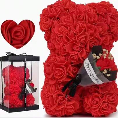 1pc Handmade Rose Teddy Bear, PVC Gift Box, Suitable For Mother's Day, Christmas, Valentine's Day, Friends Day, Anniversary, Bride Gift, Birthday, Graduation, Home Decor, Christmas Decor, Room Decor