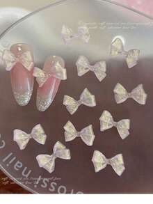 20入/包 軟雕花亮片蝴蝶結美甲裝飾，3D透明粉色蝴蝶結 DIY 美甲飾品配件美甲飾件 - 粉色 - 查看 4
