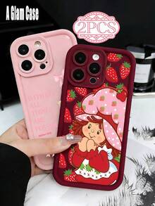 2-Pack Inspirational Quote & Strawberry Girl Phone Case Set, Shockproof Protective Cover. It Is Compatible With Galaxy Models Including Compatible For Galaxy S25, S24, S23, S22, S21 PLUS, FE And Ultra,Galaxy A33 Compatible With For Iphone17 Pro Max, 16, 15, 14, 13, 12, 11 And 7/8.Sweet Color, Perfect Gift For Yourself, Family And Friends This Holiday Season. - 酒紅色和粉紅色3 - 查看 1