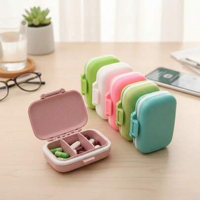 A Portable Mini Pill Box, Small In Size, Suitable For Carrying Around, Used For Taking Medication In The Morning, At Noon, And In The Evening. It Features A 3-Compartment Pill Storage Box, Available In Round, Oval, And Square Shapes, Suitable For Storing Pills.