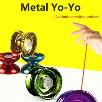 合金悠悠球玩具，适合初学者和青少年 - 户外游戏，锻炼手眼协调能力，生日礼物、节日礼物、赠品 - 耐用金属材质，旋转顺畅，有蓝色、绿色、紫色、金色、红色可选，开斋节礼物，礼品和赠品。