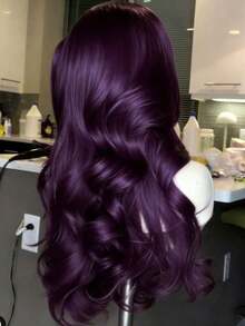 Dark Purple Water Wave Human Hair Wig For Women 13x4 HD Transparent Lace Front Wigs Human Hair Violet Purple Colored Body Wave Wigs Human Hair Natural Looking Brazilian Remy 250 Density Pre Plucked With Baby Hair Natural Hairline - 紫色的 - 查看 6
