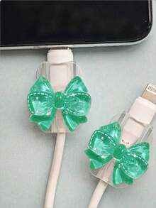 Transparent Bow-Knot Universal Lightning (5-14) Type-C Cable Protector - Durable, Resistant To Breakage, Fashionable Phone Accessory Design - Plastic Cable Protector With Cute Bow-Knot Decoration, Charging Cable Protector - Multicolor - View 10