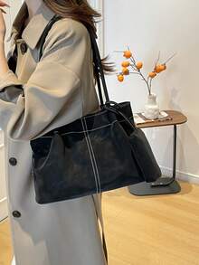 2026复古优雅多功能手提包，大容量休闲通勤轻便单肩腋下包，女士款 - 黑色 - 查看 6