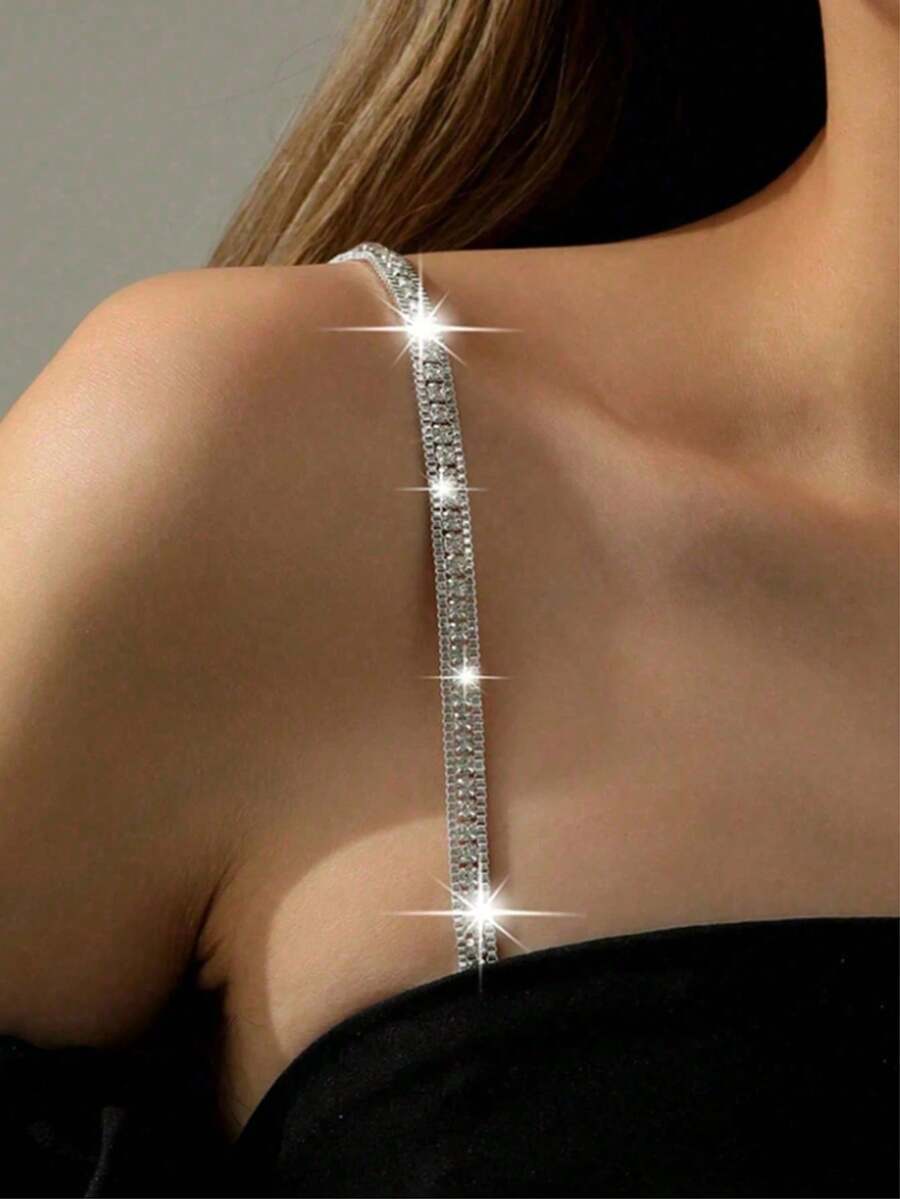 1对可调节防滑肩带，女士水钻文胸肩带，隐形内衣肩带，多功能饰品 - 銀色 - 查看 1