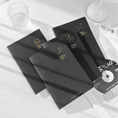 1 adet B5 Öğrenci Defteri, Minimalist Yaratıcı Yıldızlı Gökyüzü Çizgili Defter, Siyah