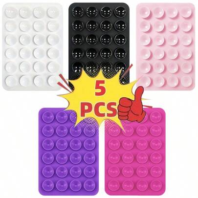 5 piezas/24 piezas Pegatinas de ventosa de silicona de un solo lado, accesorios portátiles antideslizantes y extraíbles de silicona súper resistente, accesorios para colgar el teléfono, manos libres para selfies y videos, accesorios de teléfono multifuncionales aptos para todos los modelos