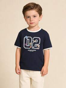 Balabala Camiseta de manga corta para niños, de tela de algodón de secado rápido, esencial casual de verano - azul oscuro - Ver 3