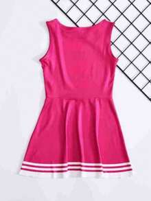 3件套啦啦队表演服套装（连衣裙、啦啦球、袜子），足球宝贝体操紧身连衣裙，时尚可爱夜店女士服装 - 玫瑰紅 - 查看 3