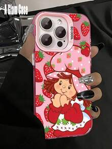 1 Piece IMD Pink Strawberry And  Girl Graphiccartoon Phone Case: Sweet Cool Style. Vibrant Pink, Shock-Absorbent, Compatible With IPhone16 Pro Max, 15/14 Plus, 13, 12, 11, 17,Waterproof, Shockproof, And Scratchproof Perfect Gift For New Year/Valentine's Day, Family/Friends/Lovers - 粉紅色1 - 查看 6