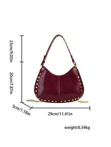 Punk Street Style Rivet Adjustable One Shoulder Crossbody Saddle Bag For Women - Burgundy - View 8