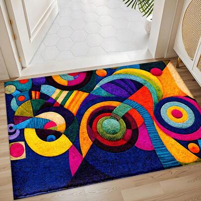 1 pièce Tapis imprimé d'art abstrait, tapis en fausse laine - Très absorbant, facile à nettoyer, convient pour la décoration de la maison, le style campagnard, l'entrée, l'intérieur, la chambre, la cuisine, la salle à manger, le petit bureau/bureau à domicile, l'évier, la buanderie, le paillasson, le tapis de cuisine, tapis antidérapant