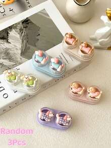 XIANG YU Cute 3D Cartoon Cat Contact Lens Case, Unique Drawer-Style Makeup Mirror Case, Compact Portable Contact Lens Box, Pink - Cartoon Cat - View 11