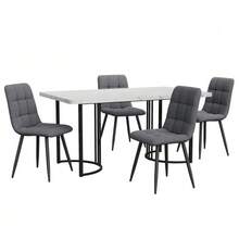 Dining Set (5 Pieces), Table And 4 Chairs, Modern Kitchen Set, 140*80cm Kitchen Table With Black Metal Legs, White MDF Top, Dark Grey Linen Dining Chairs - Grey - View 4