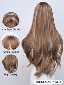 32 Inch Extra Long Balayage Wavy Wig For Women - Bangs, Heat-Resistant Synthetic, Adjustable Fit - Piano Color - View 4