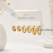 6件套简约不锈钢素面耳环，适合日常佩戴 - 多色 - 查看 4