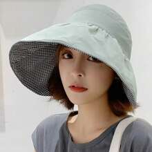 Foldable Sunscreen Hat New Big Brim Cotton Empty Top Cap Double Sided UV Protection Sun Hat OHH3 - Pink - View 6