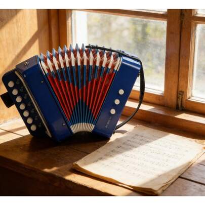 Shoze The Accordion With 10 Keys Is A Music Instrument Suitable For Beginners, Equipped With An Air Valve. It Is An Educational Instrument With A Lightweight And Portable Design, Making It Very Suitable For Early Music Education And Performance