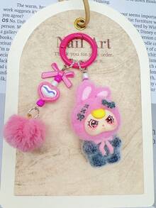 1pc New Flocked Ombre Asymmetric Ear Keychain, Fashionable Cute Cartoon Accessory, Bag Charm Keyring - Multicolor - View 16