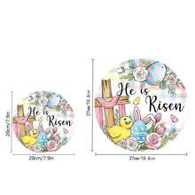 1 tấm bảng trang trí hình thánh giá "Chúa đã sống lại" chủ đề Lễ Phục Sinh, hình trứng, gà con và hoa hồng, dùng trang trí cửa ngoài trời, hiên nhà; vòng hoa gỗ hình tai thỏ kẻ caro kiểu nông trại dùng trang trí tường trong nhà. - Nhiều màu - Xem 7