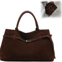 Women's Faux Suede Bag Casual Slouchy Large Faux Suede Tote Handbag Bucket Tote Retro Wallet Vintage Shoulder Bag - 咖啡棕 - 查看 9