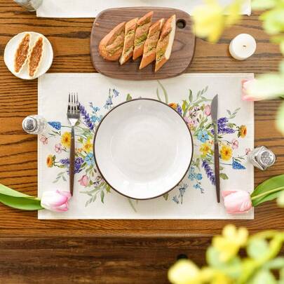 4pcs Tulip Flower Spring Placemats, 30.48 X 45.72 Cm Seasonal Table Mats, Suitable For Party, Kitchen, Dining Room Decor