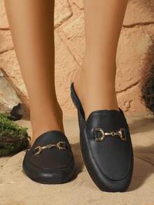 女士时尚套脚鞋，百搭通勤鞋，穆勒鞋 - 黑色 - 查看 6