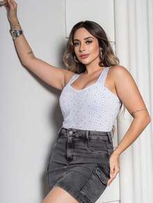 Glittery Bodysuit With Thick Straps, Rodeo/Country/Party/Rodeo Style. Sensual Bodysuit With Eyelet Embroidery, Stage And Concert Style, Winter - Blanco - Ver 3