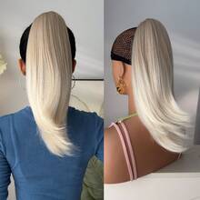 16 Inch Long Wavy Heat-Resistant Synthetic Fiber Ponytail Wig, Ombre Brown To Black Brown To Gold To Wine Red, Suitable For Women, Christmas, Halloween, Music Festivals, And Daily Use - Two-Tone - View 11