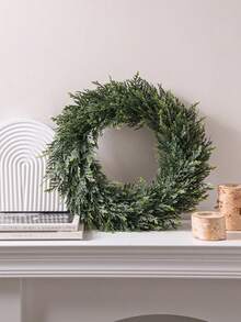 1/2pcs 41cm/16.14in Artificial Cedar Wreath, Fragrant Laurel Wreath, Boxwood Wreath, Realistic Greenery, PE Material, Suitable For School, Dorm, Office, Outdoor Party, Holiday, Birthday, Wedding, Home Decor, Easter, Mother's Day - Green - View 2