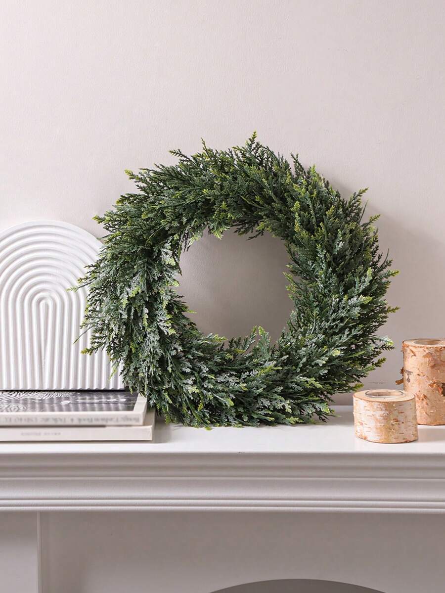 1/2pcs 41cm/16.14in Artificial Cedar Wreath, Fragrant Laurel Wreath, Boxwood Wreath, Realistic Greenery, PE Material, Suitable For School, Dorm, Office, Outdoor Party, Holiday, Birthday, Wedding, Home Decor, Easter, Mother's Day