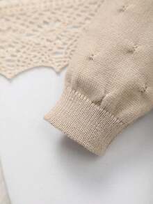 Baby Girl Knitted Round Neck Perforated Solid Color Cardigan - Khaki - View 4