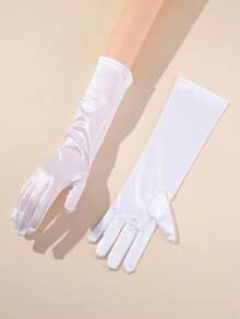 1 Set Minimalist Bow Veil And Gloves Combo, Suitable For Women's Wedding, Daily Party, Birthday Party, Holiday Events - White - View 5