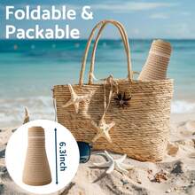 Women's Sun Hat Wide Brim Roll-Up Beach Ponytail Hat Foldable Travel Straw Sun Hat - 黑色 - 查看 8