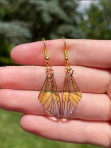 一对绿色仙女翅膀和星星吊坠耳环，仙女风格，哥布林小屋风格，森林女巫风格，星空风格 - 多色3 - 查看 12