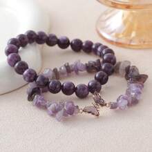 2 Sets Bracelet Jewelry Set - Natural Gemstone Butterfly Pendant - Crystal Necklace - Healing Stones Suitable For Women And Men - Purple - View 7