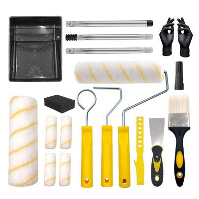 16 Pcs Professional Paint Roller Kit - Large Capacity Paint Tray, Sturdy Rollers, And Essential Painting Tools For Smooth And Semi-Smooth Surfaces - Ideal For Domestic And Professional Use
