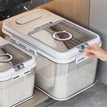 10,8L y 7,8L Recipientes herméticos para almacenamiento de alimentos, Recipientes cuadrados de PET con tapa abatible para arroz, Reutilizables, a prueba de insectos y humedad, lavables a mano, frascos dispensadores de granos, adecuados para la organización del almacenamiento de alimentos en la cocina - Multicolor - Ver 1