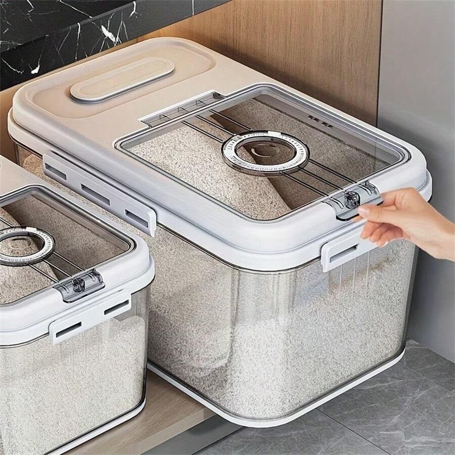 10,8L y 7,8L Recipientes herméticos para almacenamiento de alimentos, Recipientes cuadrados de PET con tapa abatible para arroz, Reutilizables, a prueba de insectos y humedad, lavables a mano, frascos dispensadores de granos, adecuados para la organización del almacenamiento de alimentos en la cocina - Multicolor - Ver 1