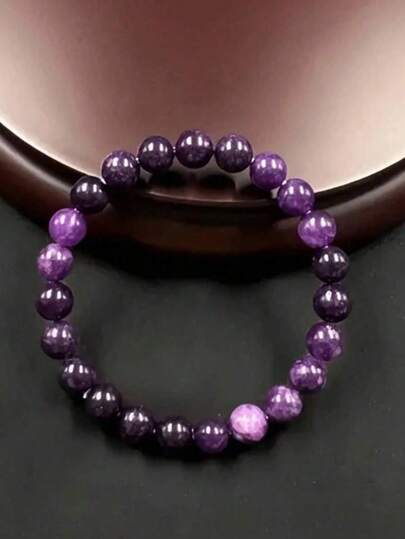 Handmade Natural Amethyst Gemstone Elastic 8mm Bracelet - Relieve Stress, Balance Emotions, Enhance Communication Skills - Purple Bead Design, Perfect Gift For Both Men And Women, Anxiety-Relieving Accessory | Tranquil Jewelry | Elastic Stretch Bracelet