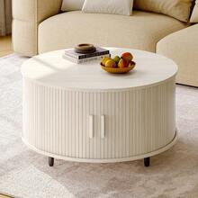 ONBRILL White Round Coffee Table With Storage, 31.5" Coffee Table With 360° Sliding Tambour Door, Fluted Wood Accent Coffee Table With Adjustable Footpads, Mid Century Modern Round Center Table For Living Room - White - View 5