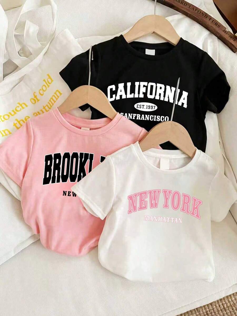 3件套幼儿字母印花短袖套装 - 彩色 - 查看 1