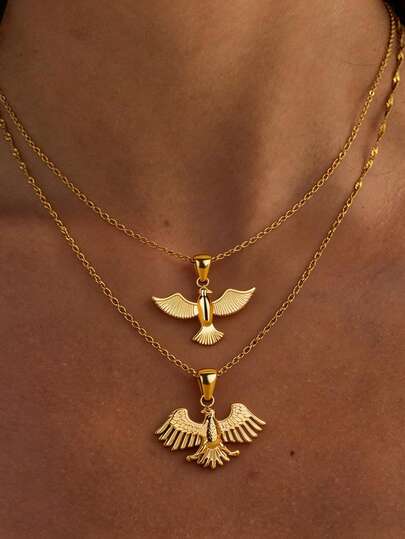 1件或1套不锈钢鹰鸽吊坠项链，男女皆宜，街头复古风鹰项链，和平鸽项链，金项链，不锈钢项链，动物造型男女通用饰品，适合日常佩戴，父亲节礼物，情人节礼物