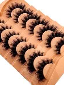 7 Pairs Cat Eye Soft Fluffy Thick 3D Faux Mink Eyelashes, Handmade Curly Mink Lashes, Natural Looking False Eyelashes, Layered Dramatic Lashes, Reusable - Black - View 8