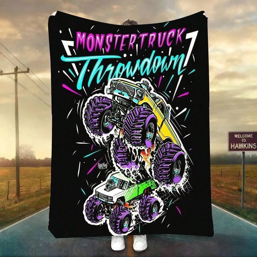 1PC 3D Monster Jam Monster Truck Cartoon Blanket, Edgy Gift For Motorsports Fans, Themed Man Cave Decor, Retro Sci-Fi Party Accent & Race Day Souvenir,Soft Throw Blanket For Home Bedroom Bed Sofa Picnic Travel Office Cover Blanket, Multiple Sizes 50x60 To 60x80 Inches - Nhiều màu 38 - Xem 1