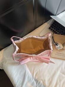 Tas Bahu Wanita Ringan Modis Kapasitas Besar dari Kulit PU Warna Polos dengan Hiasan Pita, Tas Tangan Wanita Elegan, Tas Warna Pink - Berwarna merah muda - View 9